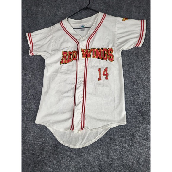 Vintage Augusta Sportswear Red Wings Baseball Jersey Button‎ Up #14 Men Adult S - Picture 1 of 10